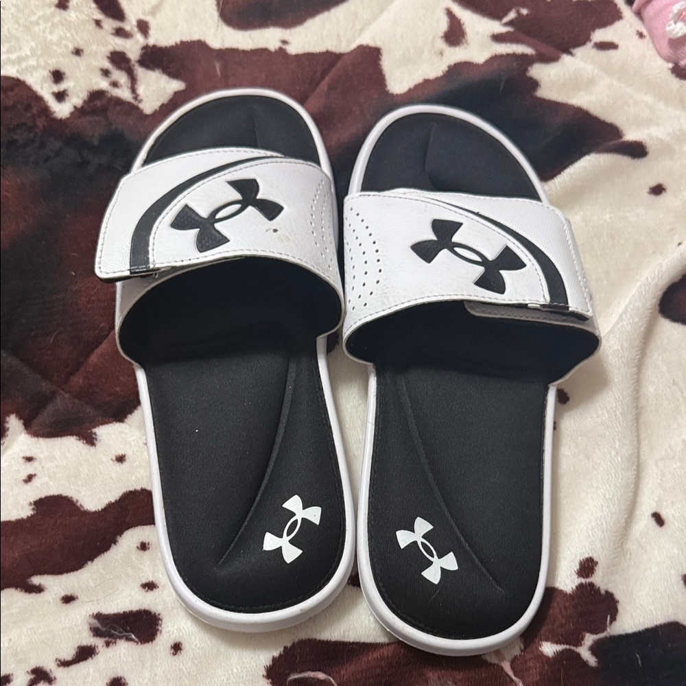 Under Armour Black and White Slide Sandals